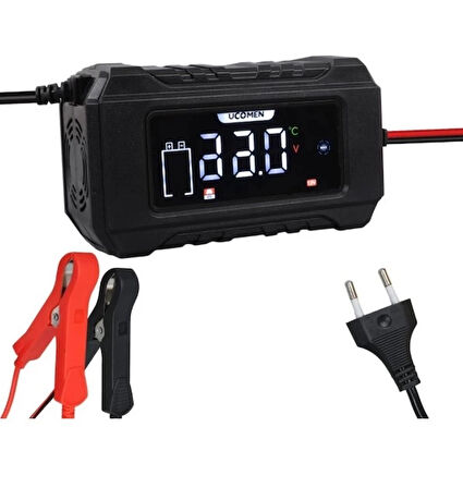 UCOMEN 12v Dc 6A Akıllı Akü Şarj Cihazı Dijital Ekran Aşırı Akım ve Akü Korumalı (12 Volt 6 Amper)
