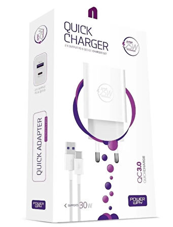 POWERWAY TYPE-C 25W 3,0A HIZLI ŞARJ SETİ ORJİNAL MUADİL