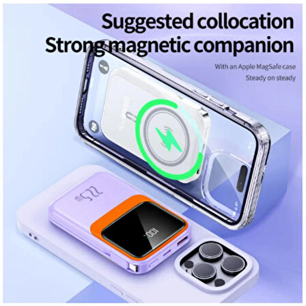 Ozmik QC01 22.5w Mini Powerbank Lightning ve Type-C 12000mah şarj Hızlı Şarj Kablosuz Şarj Cihazı