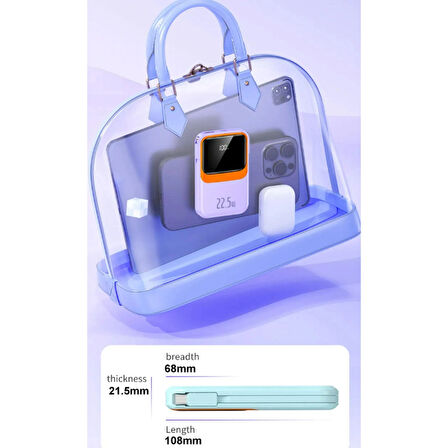 Ozmik QC01 22.5w Mini Powerbank Lightning ve Type-C 12000mah şarj Hızlı Şarj Kablosuz Şarj Cihazı