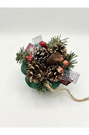 Yılbaşı Temalı Kadife Bal Kabağı Dekoratif Obje – Çam Kozalaklı Hediyelik Masa Ve Raf Süsü 20x15cm