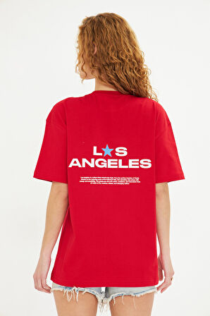 Los Angeles Baskılı %100 Pamuk Oversize Kadın Tişört
