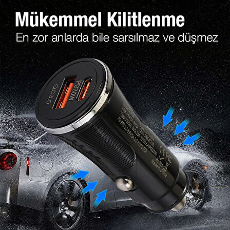 ALLY 48W USB + Type-C Çıkışlı Araç İçi Çakmaklık Hızlı Şarj Başlığı