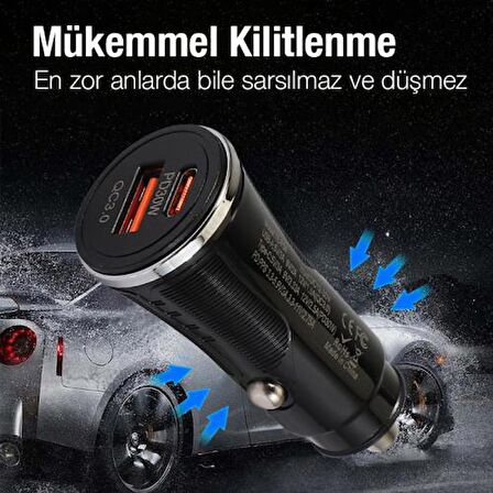 Coofbe Turbo Şarj Akım Korumalı 48W Araç Şarjı USB +Type-C Girişli QC3.0 Araç Çakmaklık Şarj Başlığı