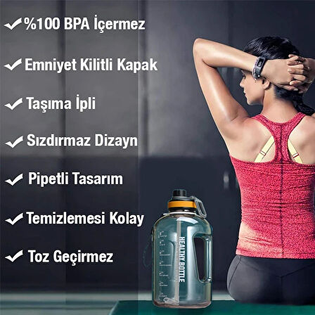 Ally Motivasyon Su Matarası 2200 ml Suluk Spor Su Şişesi - Bpa Içermez