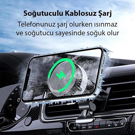 Coofbe Güçlü Magsafe İphone Araç İçi Telefon Tutucu İphone 12 13 14 Pro Max Araç Tutucu Soğutmalı Telefon Tutucu