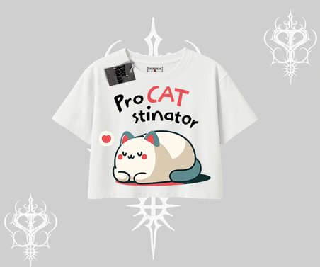 Paws Off Yazılı Kedi Baskılı Streetwear Kayık Yaka Tshirt