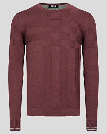 Erkek Kazak Bisiklet Yaka Mürdüm Desenli Slim Fit Triko NCS JEANS 3638