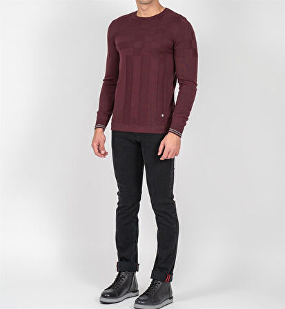 Erkek Kazak Bisiklet Yaka Mürdüm Desenli Slim Fit Triko NCS JEANS 3638