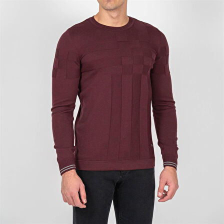 Erkek Kazak Bisiklet Yaka Mürdüm Desenli Slim Fit Triko NCS JEANS 3638