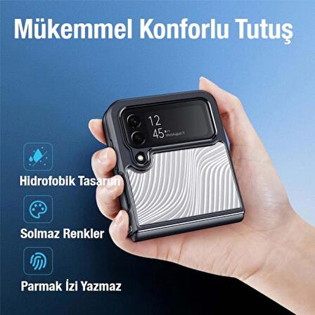 Coofbe Lens Korumalı Parmak İzi Bırakmaz Sert PC-TPU Samsung Z Flip4 5G Kılıf Hidrofobik Soft Kılıf