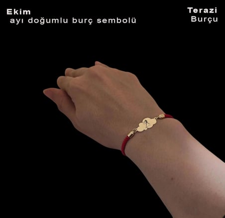 Terazi Burçlarına Özel Bulut Figürlü 14 Ayar Altın Plakalı Örgü İpli Hediye Bileklik-364burç-kırmızı