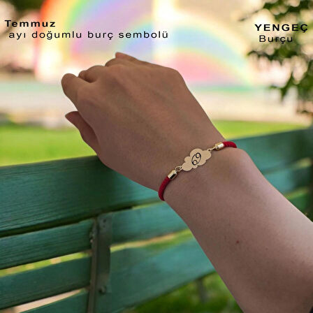 Temmuz Ayı Doğumlarına Özel Bulut Figürlü 14 Ayar Altın Plakalı Örgülü Hediye Bileklik-364ay-kırmızı