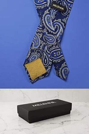 Şal Desen Mavi Kravat & Mendil