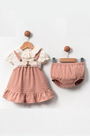 Kız Bebek Dantel Ve Düğme detaylı Külotlu Takım