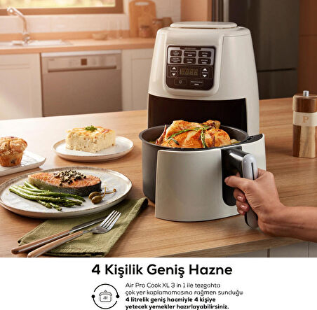 Karaca Air Pro Cook 3 In 1 Xl Ev Yemeği, Közleme, Sulu Yemek Tencereli Airfryer İconic Beige 4 Kişilik
