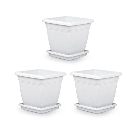 Omnipazar SO-VK05 Villa Kare Tabaklı Saksı Takımı 64 lt Kirli Beyaz 3 Adet