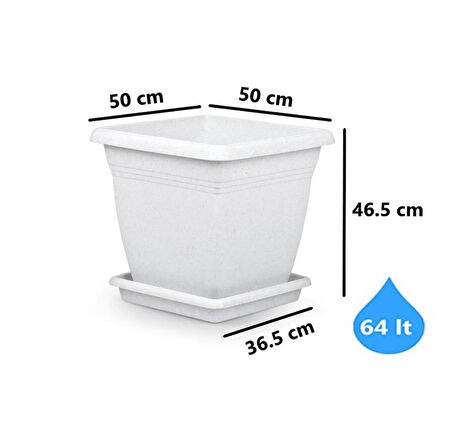 Omnipazar SO-VK05 Villa Kare Tabaklı Saksı Takımı 64 lt Kirli Beyaz 3 Adet