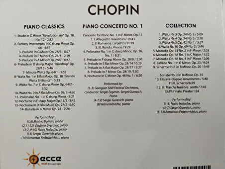 Chopin ‎– Piano Classics, Piano Concerto No.1, Collection - 2010 Türkiye Basım 2. El 3XCD Albüm