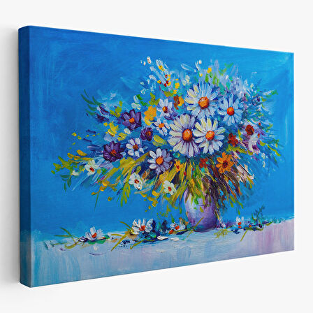 Vazodaki Çiçekler Yağlıboya Görünüm Dekoratif Kanvas Duvar Tablosu-3641