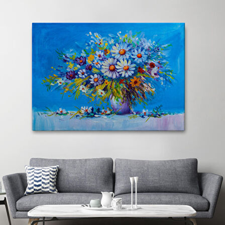 Vazodaki Çiçekler Yağlıboya Görünüm Dekoratif Kanvas Duvar Tablosu-3641