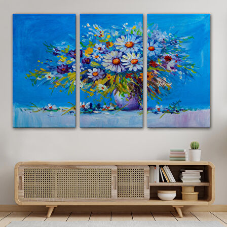 Vazodaki Çiçekler Yağlıboya Görünüm Dekoratif Kanvas Duvar Tablosu-3641