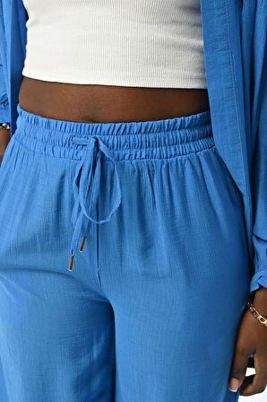 KADIN RAHAT KALIP BOL PAÇA  BELİ LASTİKLİ DÜZ RENK PANTOLON