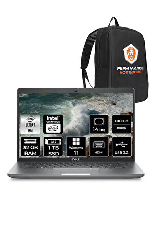 DELL Latitude 5450 Ultra 7 155U 32GB 1TB SSD 14'' FHD W11H Taşınabilir Bilgisayar & PER4 ÇANTA