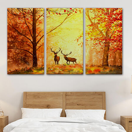 Sonbahar Ve Ormandaki Geyikler Yağlıboya Görünüm Dekoratif Tablo-3643