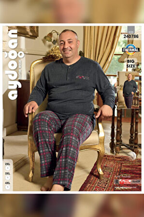 Aydoğan Erkek Emir Büyük Beden Kışlık Antrasit Pijama Takım 0786
