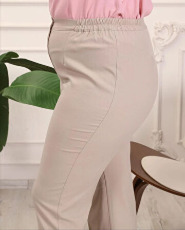 Krep Kumaş Taş Büyük Beden Yan Lastikli Pantolon
