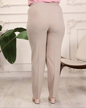 Krep Kumaş Taş Büyük Beden Yan Lastikli Pantolon