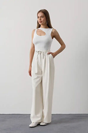 Pileli Bağcıklı Oversize Pantolon