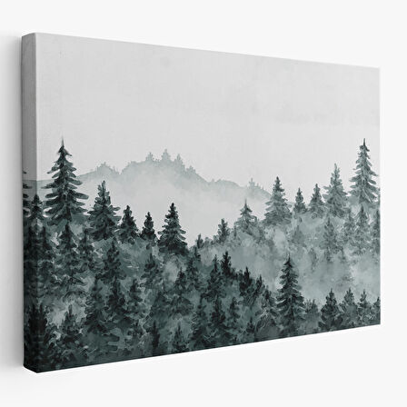 Suluboya Görünümlü Orman Manzarası Dekoratif Kanvas Duvar Tablosu-3644
