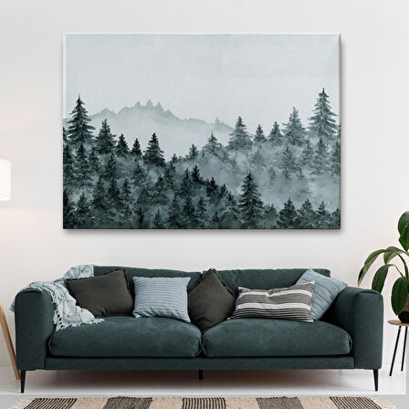 Suluboya Görünümlü Orman Manzarası Dekoratif Kanvas Duvar Tablosu-3644