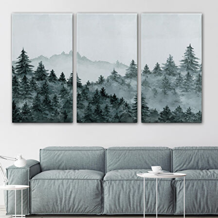 Suluboya Görünümlü Orman Manzarası Dekoratif Kanvas Duvar Tablosu-3644