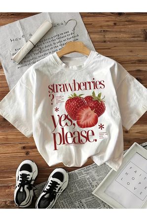 Unisex Strawberry Baskılı Tasarım Tshirt