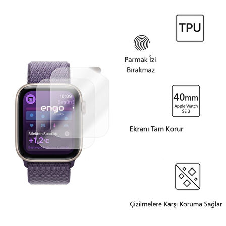 Apple Uyumlu Watch SE 3 40mm TPU Ekran Koruyucu 2’li Şeffaf Film