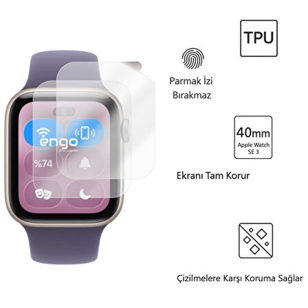 Apple Uyumlu Watch SE 3 44mm TPU Ekran Koruyucu 2’li Şeffaf Film