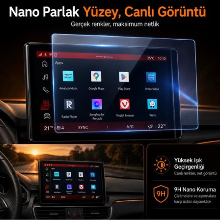 Renault Boreal 10 İnç İle Uyumlu Ekran Koruyucu Multimedya 9H Nano Parlak, Kırılmaz Cam, Çizilmeye Dayanıklı Koruma