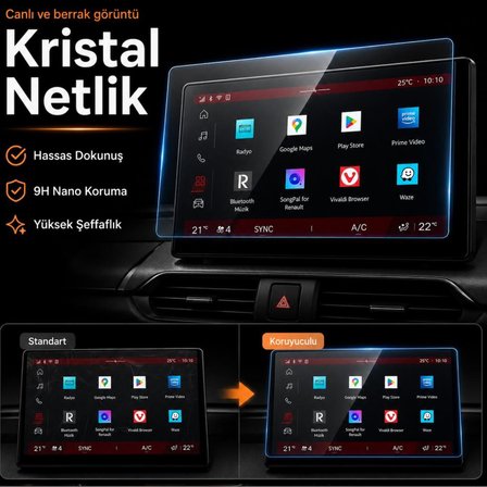 Renault Boreal 10 İnç İle Uyumlu Ekran Koruyucu Multimedya 9H Nano Parlak, Kırılmaz Cam, Çizilmeye Dayanıklı Koruma