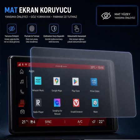 Renault Boreal 10 İnç İle Uyumlu Mat Ekran Koruyucu Multimedya Parmak İzi Bırakmayan Yansıma Ve Parlama Önleyici Koruma, 9H Kırılmaz Esnek Nano Cam
