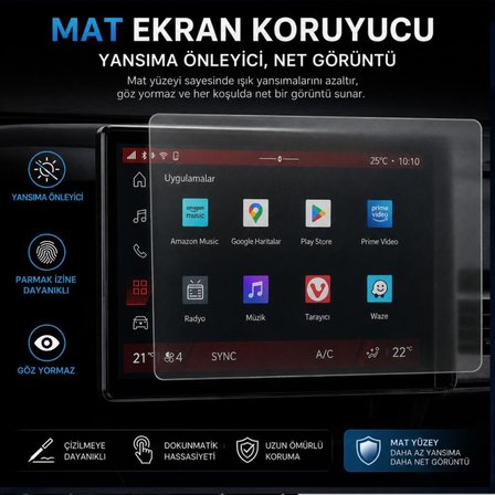 Renault Boreal 10 İnç İle Uyumlu Mat Ekran Koruyucu Multimedya Parmak İzi Bırakmayan Yansıma Ve Parlama Önleyici Koruma, 9H Kırılmaz Esnek Nano Cam
