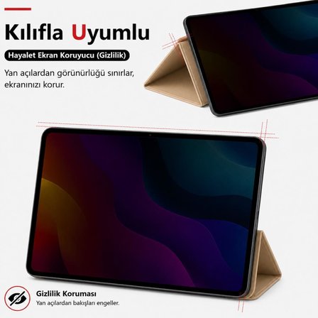 Casper PAD M10 Pro İle Uyumlu Hayalet Ekran Koruyucu 12.2 İnç Yandan Görünmeyen Anti-Spy Gizlilik (Privacy) Koruması, 9H Nano Kırılmaz Esnek Cam, Parlama Ve Parmak İzi Önleyici