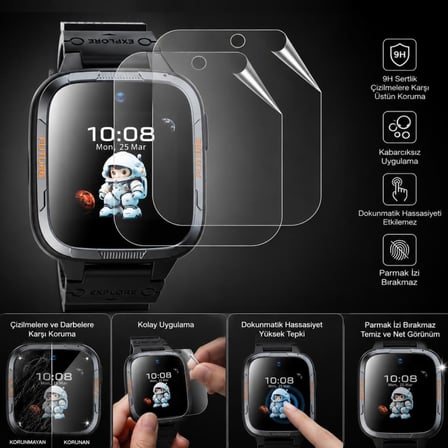 Honor Choice Kids Watch Plus İle Uyumlu Ekran Koruyucu TPU (5504AHPQ), Tam Kaplayan Akıllı Saat Koruması 2 Adet, Çizilmeye Dayanıklı Şeffaf Koruma