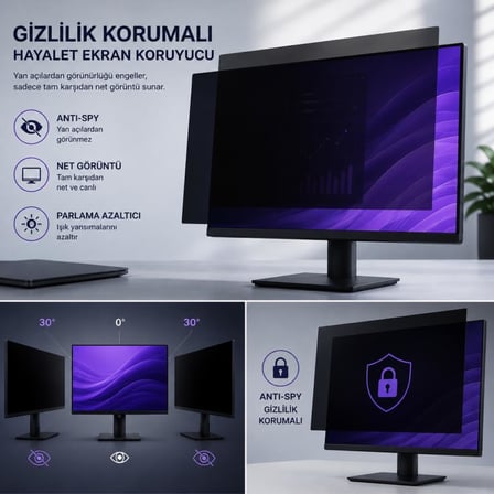 Dell Pro E2425HSM 23.8 İnç İle Uyumlu Hayalet Ekran Koruyucu, Yandan Görünmeyen Anti-Spy Gizlilik (Privacy) Koruması, 9H Nano Esnek Cam