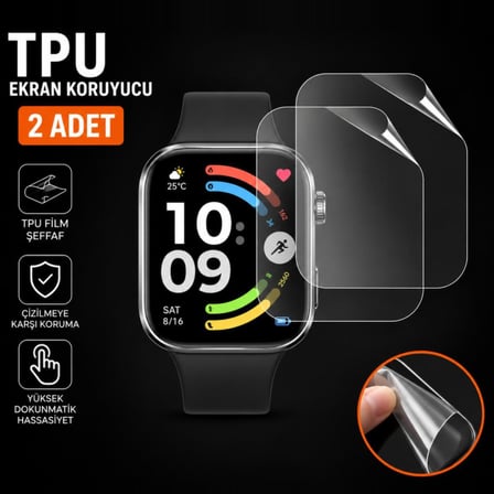 Xiaomi Redmi Watch 6 Active İle Uyumlu Ekran Koruyucu TPU, Tam Kaplayan Akıllı Saat Koruması 2 Adet, Çizilmeye Dayanıklı Şeffaf Koruma