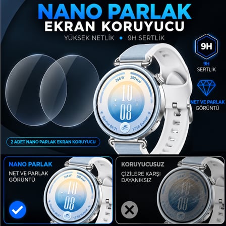 Huawei Watch GT 7 41 mm İle Uyumlu Ekran Koruyucu Nano Parlak Çizilmeye Dayanıklı Akıllı Saat Koruması, 9H Kırılmaz Esnek Cam, Hd Şeffaf 2 Adet