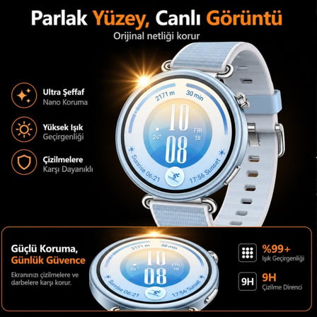 Huawei Watch GT 7 41 mm İle Uyumlu Ekran Koruyucu Nano Parlak Çizilmeye Dayanıklı Akıllı Saat Koruması, 9H Kırılmaz Esnek Cam, Hd Şeffaf 2 Adet