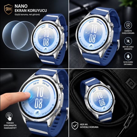Huawei Watch GT 7 46mm İle Uyumlu Ekran Koruyucu Nano Parlak, 9H Kırılmaz Esnek Cam, Çizilmeye Dayanıklı, HD Şeffaf 2 Adet